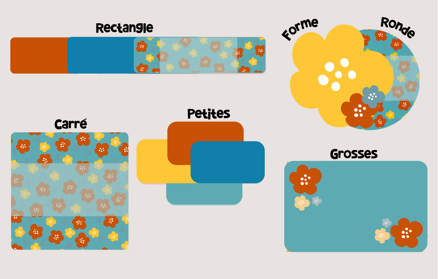 Fleurs orange et bleues! Ensemble 4 feuilles!