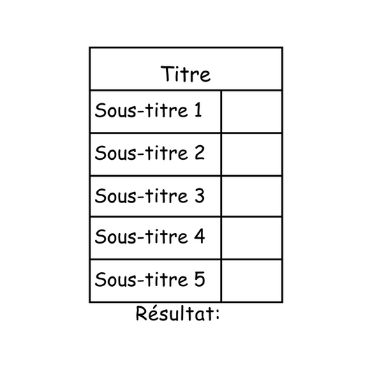 Grille personnalisable - 5 catégories